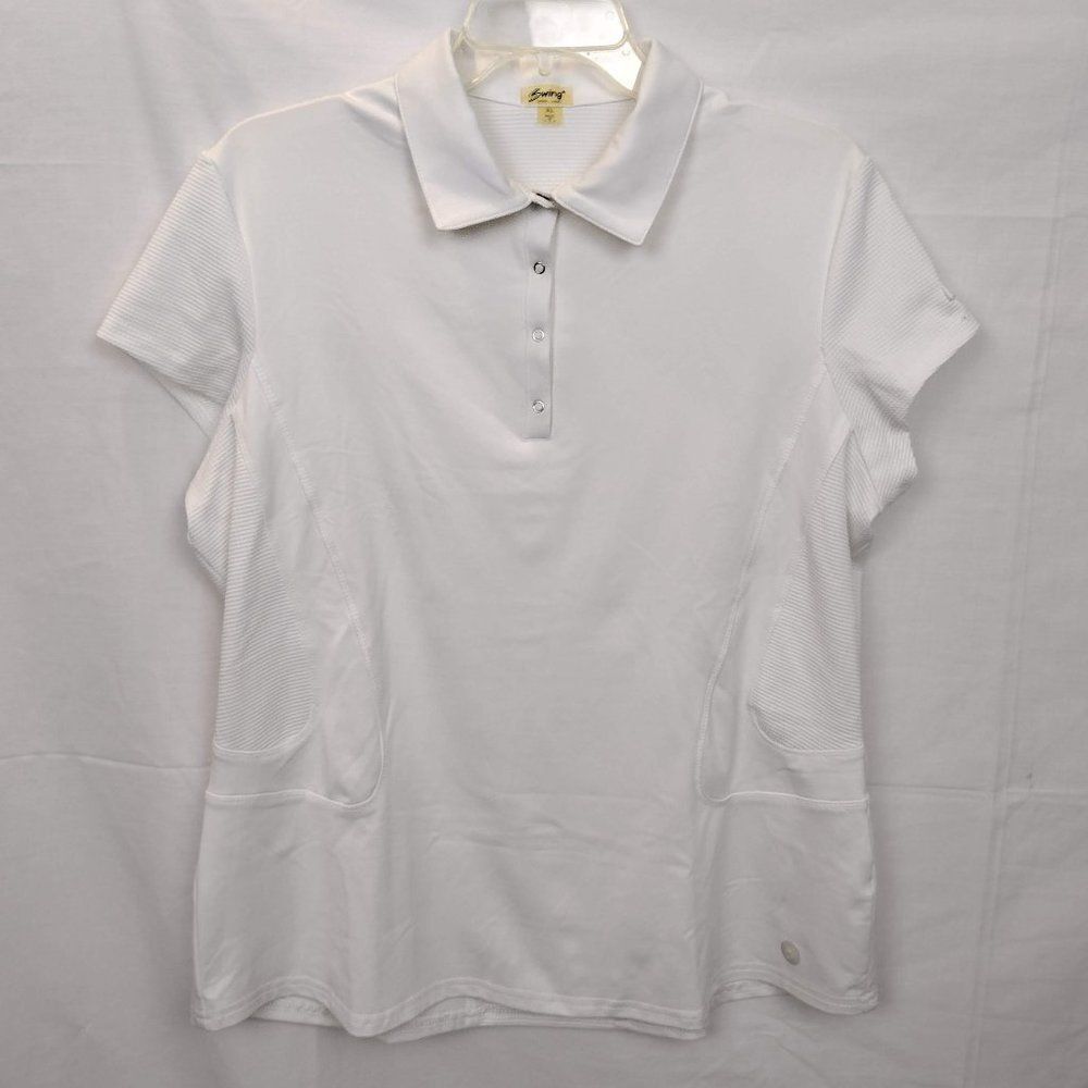Swing Button/Snap Up Collar Tee White Breathable Golf Shirt Size XL Extra Large